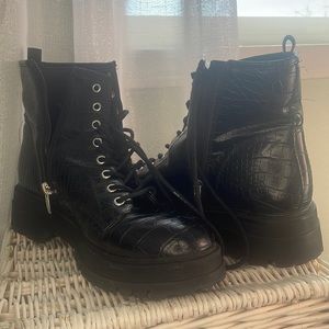 NINE WEST Black Snake-print Boots